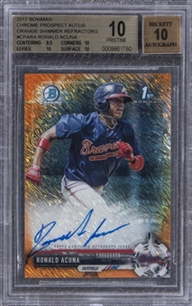 2017 Bowman Chrome Prospects Autos (Orange Shimmer Refractors) #CPARA Ronald Acuna, Jr. Signed Rookie Card (#02/25) – BGS PRISTINE 10/BGS 10